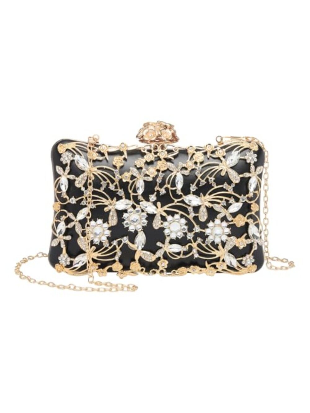 Rhinestone Evening Clutch and Crossbody Bag with Chain for Women Formal Purses